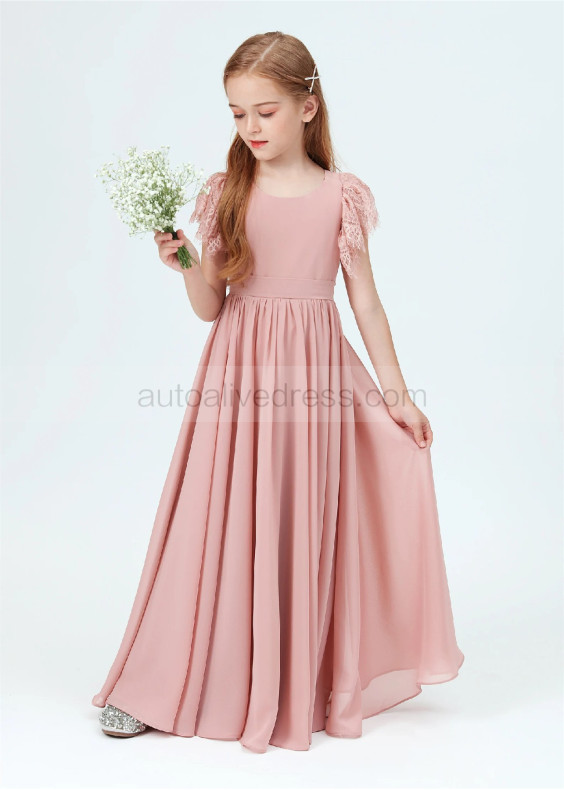 Dusty Rose Lace Chiffon Fashion Junior Bridesmaid Dress